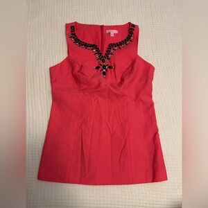 Lilly Pulitzer Deep Coral Rhinestone Embellished “Jackie” Tank Top